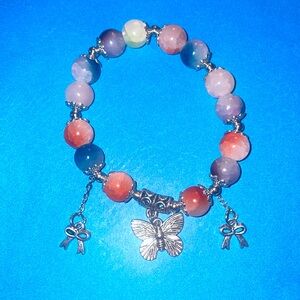 Multi-Colored Beaded Butterfly and Bow Charm Bracelet